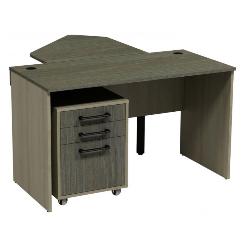 Стіл вчительський прямий П-подібний, стіл приставний та тумба з дверцятами і 2-ма шухлядами, АНШАР ГРУП, ЛДСП, бук артізан перламутровий, дуб урбан кавовий